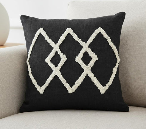 20" Tan And Black Cotton Throw Pillow Cover