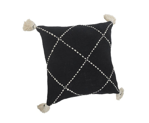20" Tan And Black Cotton Throw Pillow Cover