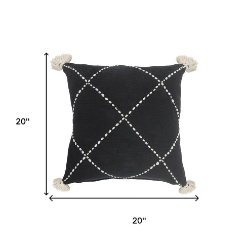 20" Tan And Black Cotton Throw Pillow Cover