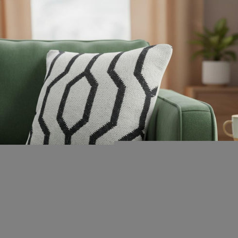 20" White And Black Geometric Cotton Throw Pillow Cover