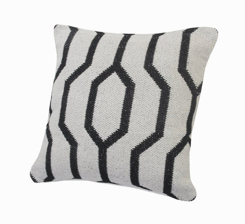 20" White And Black Geometric Cotton Throw Pillow Cover