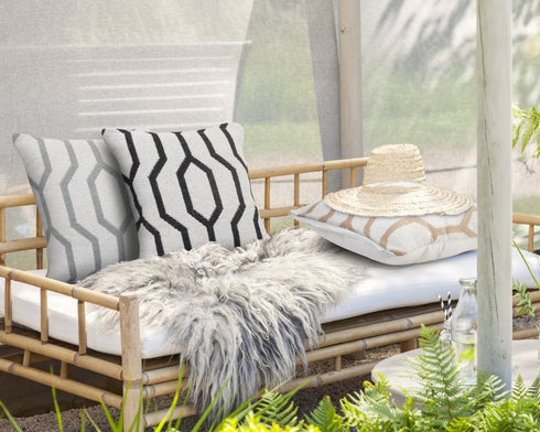 20" White And Black Geometric Cotton Throw Pillow Cover