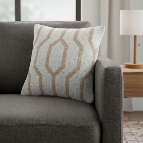 20" White And Tan Geometric Cotton Throw Pillow Cover