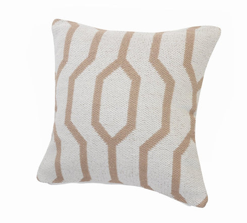20" White And Tan Geometric Cotton Throw Pillow Cover