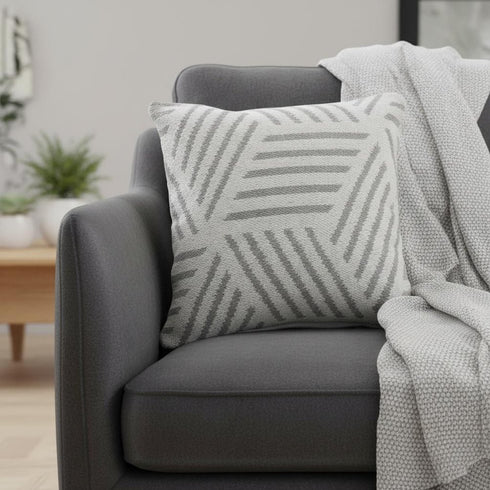 20" White And Gray Geometric Cotton Throw Pillow Cover