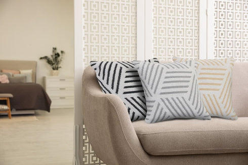 20" White And Gray Geometric Cotton Throw Pillow Cover