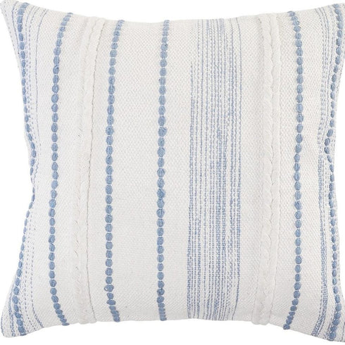 20" White And Blue Beach Striped Cotton Throw Pillow Cover