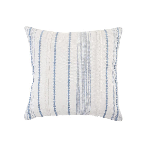 20" White And Blue Beach Striped Cotton Throw Pillow Cover