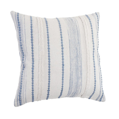 20" White And Blue Beach Striped Cotton Throw Pillow Cover