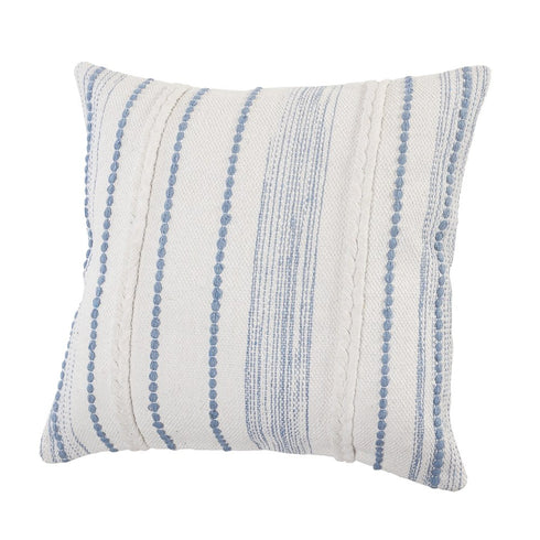 20" White And Blue Beach Striped Cotton Throw Pillow Cover