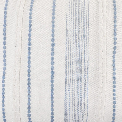 20" White And Blue Beach Striped Cotton Throw Pillow Cover