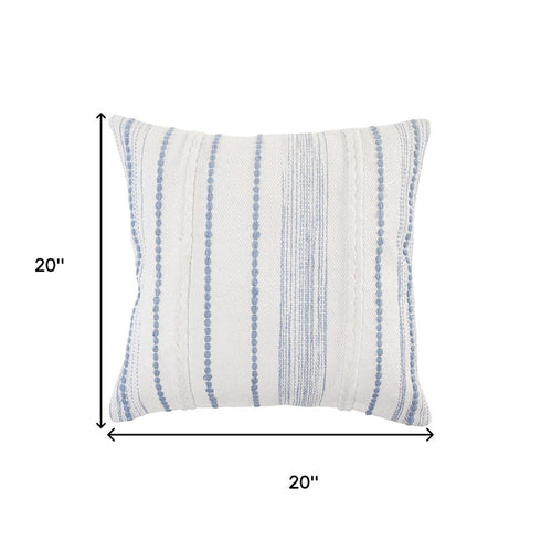 20" White And Blue Beach Striped Cotton Throw Pillow Cover