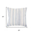 20" White And Blue Beach Striped Cotton Throw Pillow Cover