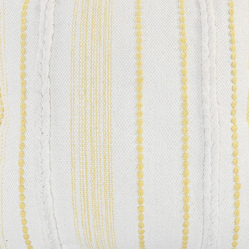 20" White And Yellow Striped Cotton Throw Pillow Cover