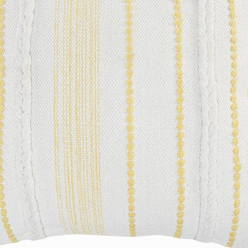20" White And Yellow Striped Cotton Throw Pillow Cover