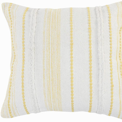 20" White And Yellow Striped Cotton Throw Pillow Cover