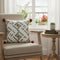 20" Off White Maroon And Teal Blue Geometric Cotton Throw Pillow Cover with Tassels