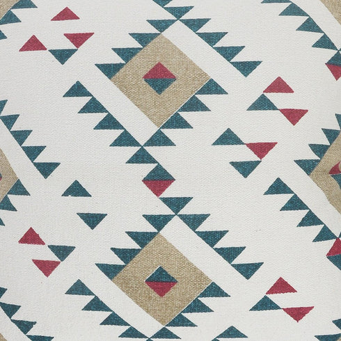 20" Off White Maroon And Teal Blue Geometric Cotton Throw Pillow Cover with Tassels