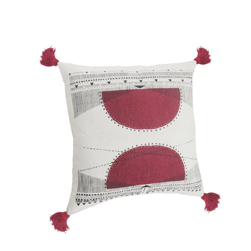 20" White And Black Geometric Cotton Throw Pillow Cover with Tassels