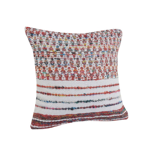 20" White And Red Striped Polyester Blend Throw Pillow Cover