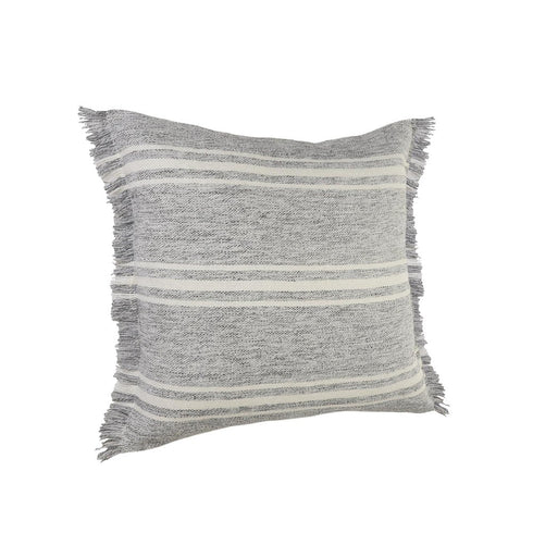 24" Gray And Ivory Striped Throw Pillow Cover