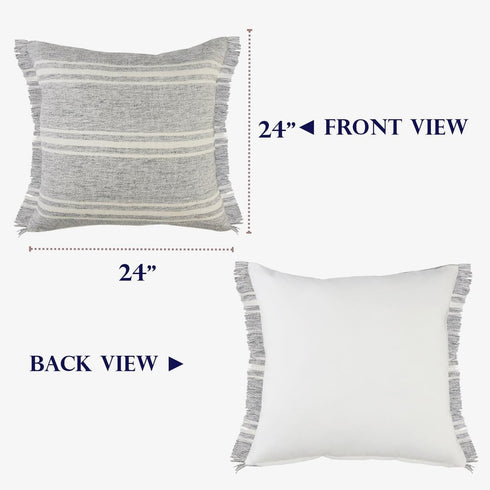 24" Gray And Ivory Striped Throw Pillow Cover