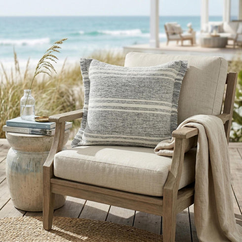 24" Gray And Ivory Striped Throw Pillow Cover
