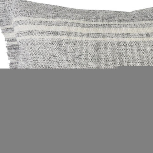 24" Gray And Ivory Striped Throw Pillow Cover