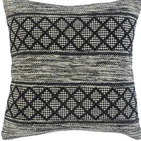 20" Black And White Diamond Cotton Blend Throw Pillow Cover with Embroidery And Texture