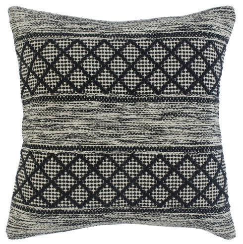 20" Black And White Diamond Cotton Blend Throw Pillow Cover with Embroidery And Texture