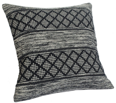 20" Black And White Diamond Cotton Blend Throw Pillow Cover with Embroidery And Texture
