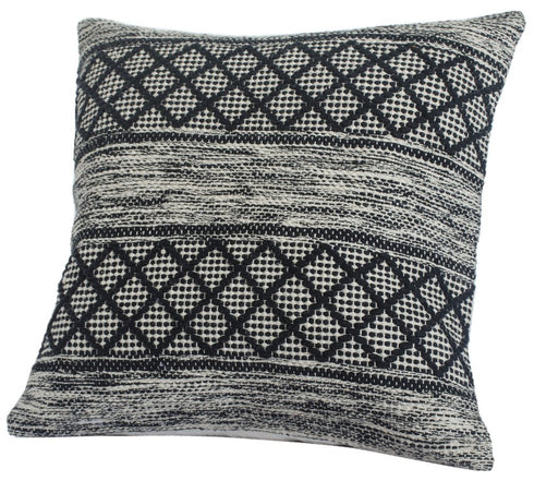 20" Black And White Diamond Cotton Blend Throw Pillow Cover with Embroidery And Texture