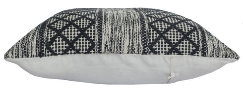 20" Black And White Diamond Cotton Blend Throw Pillow Cover with Embroidery And Texture