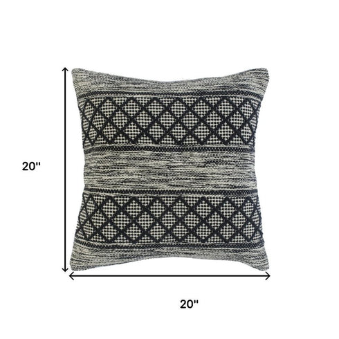 20" Black And White Diamond Cotton Blend Throw Pillow Cover with Embroidery And Texture