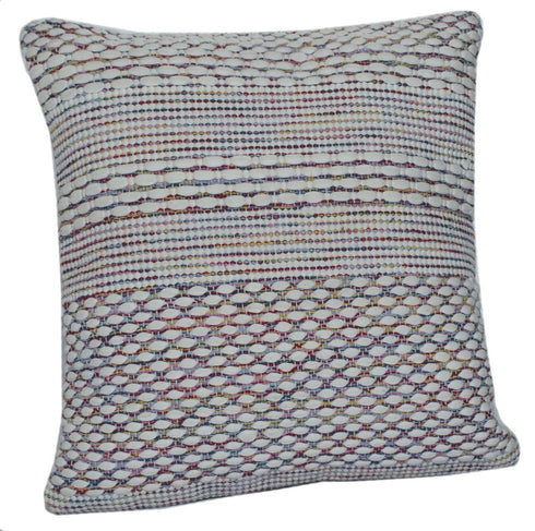 20" Cream Blue And Red Striped Cotton Blend Throw Pillow Cover