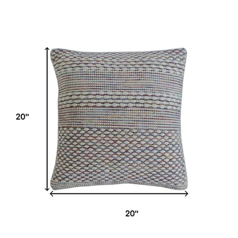 20" Cream Blue And Red Striped Cotton Blend Throw Pillow Cover