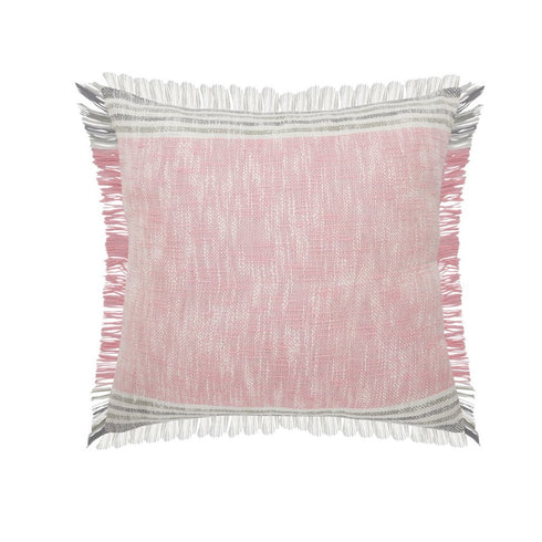 20" Pink And Gray Color Block Cotton Throw Pillow Cover with Fringe