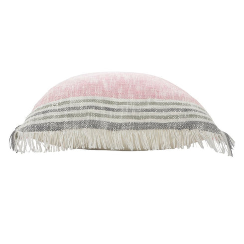 20" Pink And Gray Color Block Cotton Throw Pillow Cover with Fringe