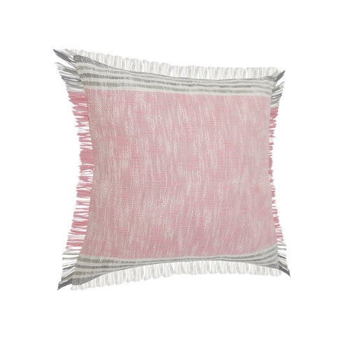 20" Pink And Gray Color Block Cotton Throw Pillow Cover with Fringe
