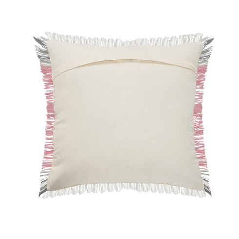 20" Pink And Gray Color Block Cotton Throw Pillow Cover with Fringe