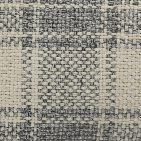 20" Gray And Ivory Plaid Cotton Blend Throw Pillow Cover with Fringe
