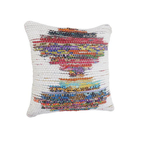 20" White Orange And Blue Geometric Cotton Throw Pillow Cover