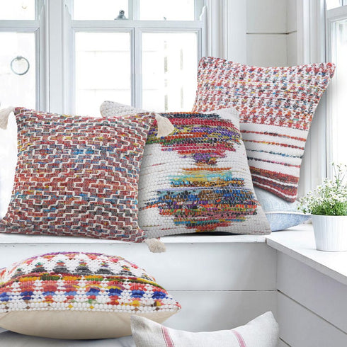 20" White Orange And Blue Geometric Cotton Throw Pillow Cover