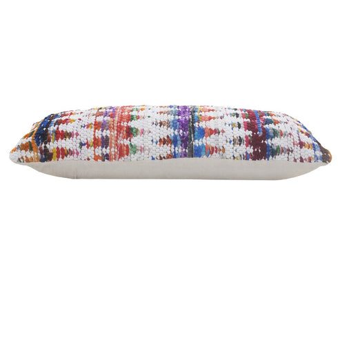 14" X 36" White Purple And Red Lumbar Geometric Cotton Blend Throw Pillow Cover