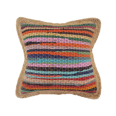 20" Tan Pink Blue And Orange Beach Striped Cotton Blend Throw Pillow Cover with Texture
