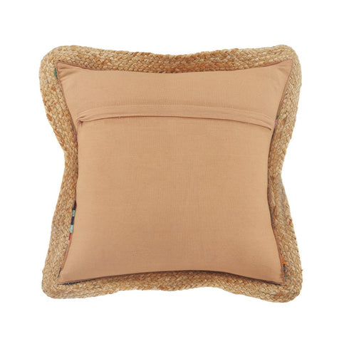 20" Tan Pink Blue And Orange Beach Striped Cotton Blend Throw Pillow Cover with Texture