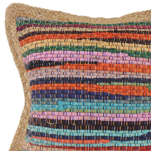 20" Tan Pink Blue And Orange Beach Striped Cotton Blend Throw Pillow Cover with Texture