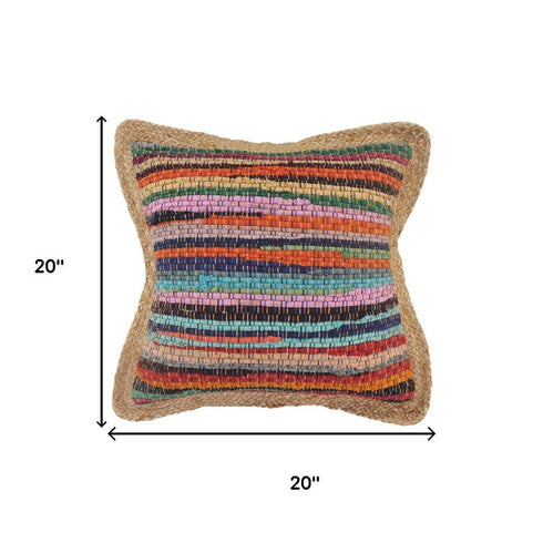 20" Tan Pink Blue And Orange Beach Striped Cotton Blend Throw Pillow Cover with Texture