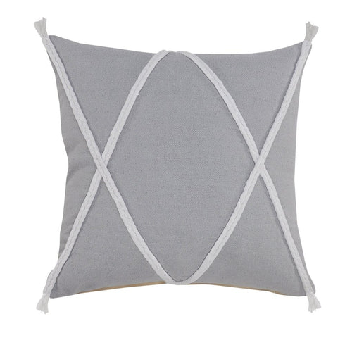 20" Gray And White Beach Geometric Cotton Throw Pillow Cover with Tufts And Texture