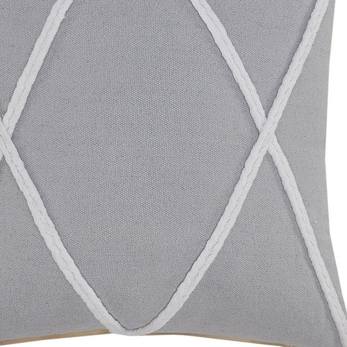 20" Gray And White Beach Geometric Cotton Throw Pillow Cover with Tufts And Texture